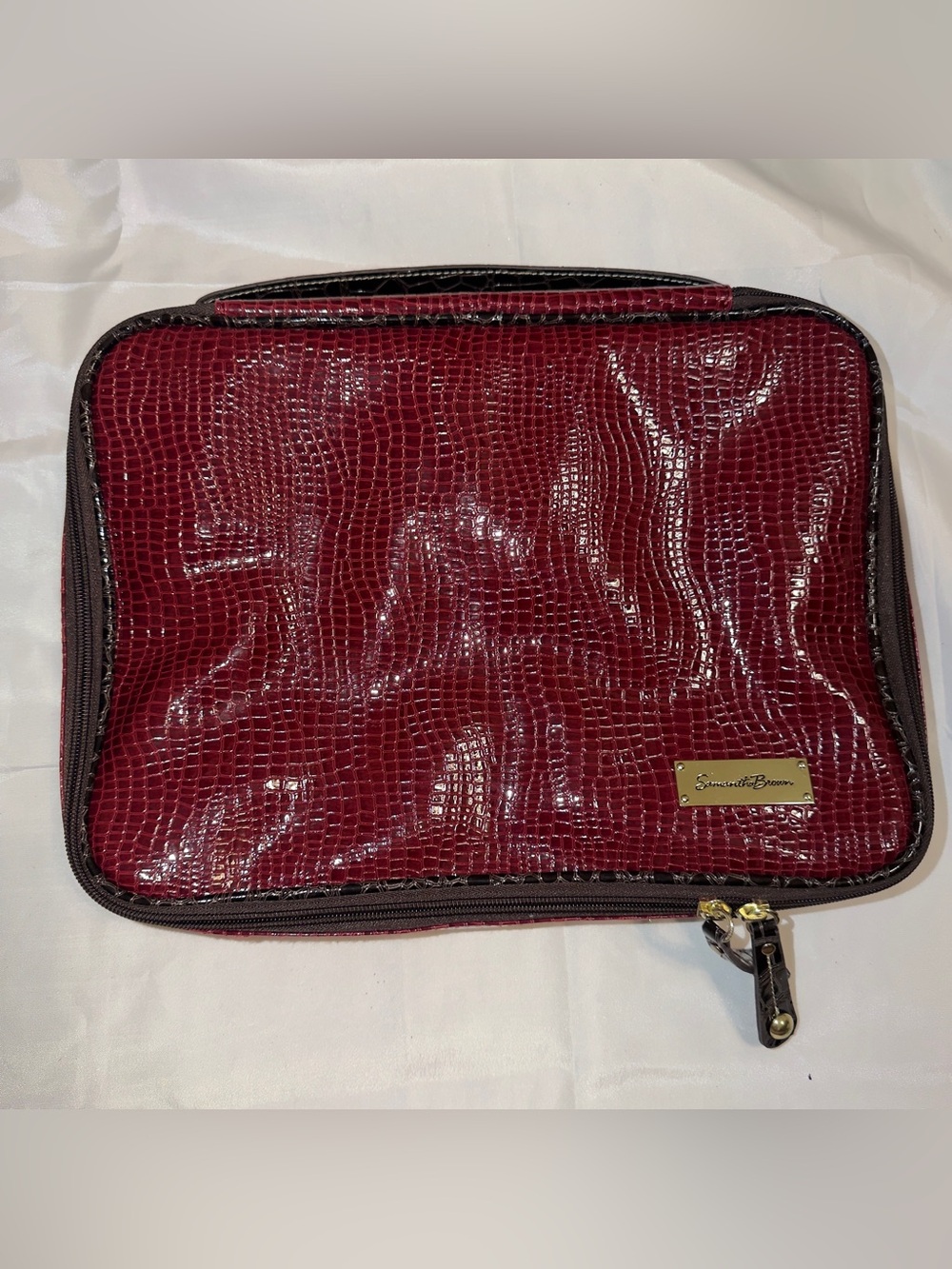 Samantha Brown Burgundy Croc Embossed Cosmetic Case Travel Organizer